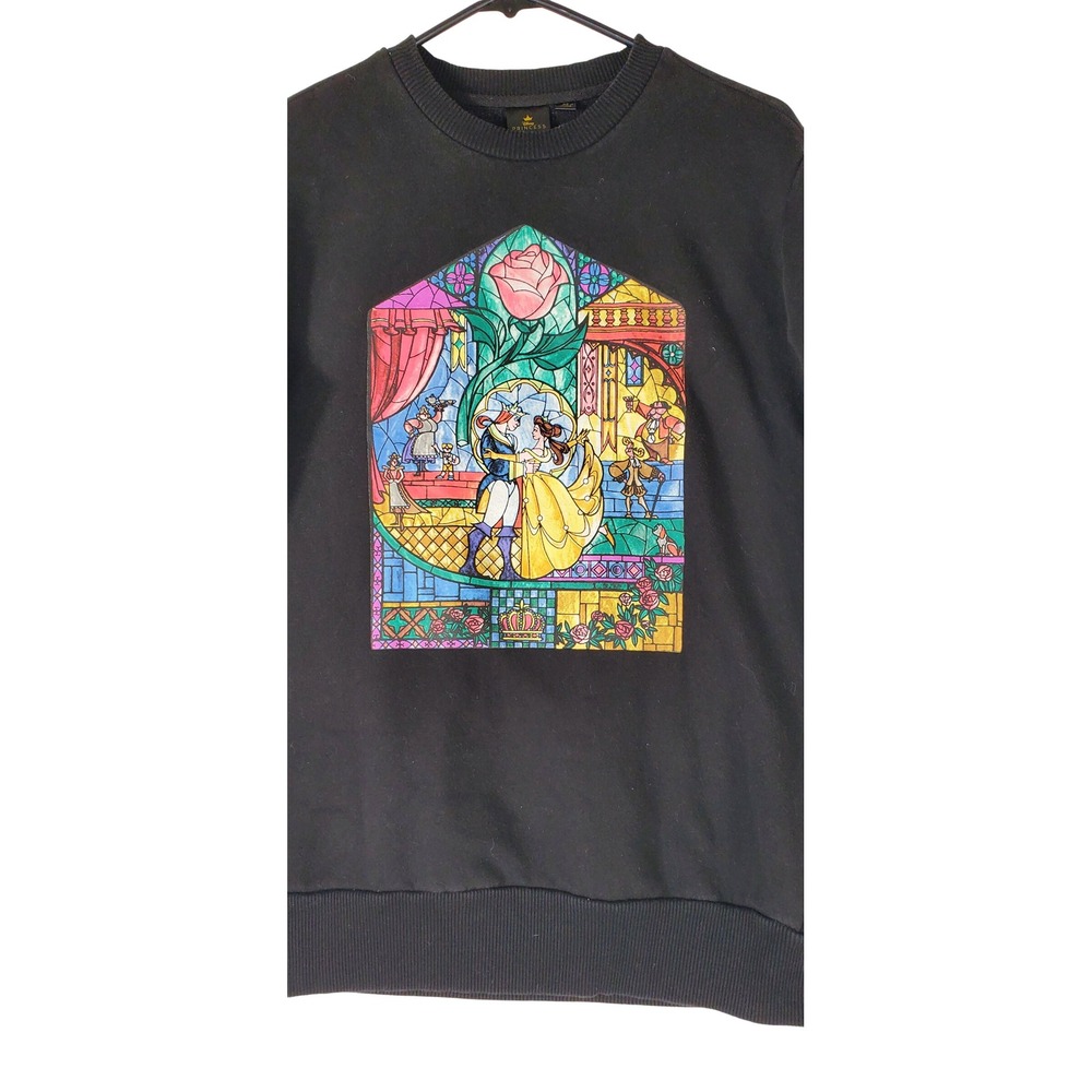 Disney Princess Beauty and the Beast Stained Glass Sweatshirt Black XS Womens